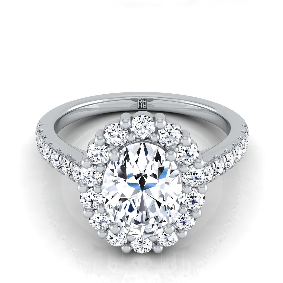 Platinum Oval Diamond Shared Prong Halo Engagement Ring -5/8ctw