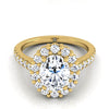 18K Yellow Gold Oval Diamond Shared Prong Halo Engagement Ring -5/8ctw