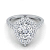 Platinum Pear Shape Center Diamond Shared Prong Halo Engagement Ring -5/8ctw