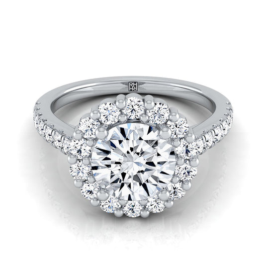 Platinum Round Brilliant Diamond Shared Prong Halo Engagement Ring -5/8ctw