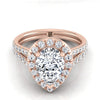 14K Rose Gold Pear Shape Center Diamond French Pave Split Shank Halo Engagement Ring -5/8ctw