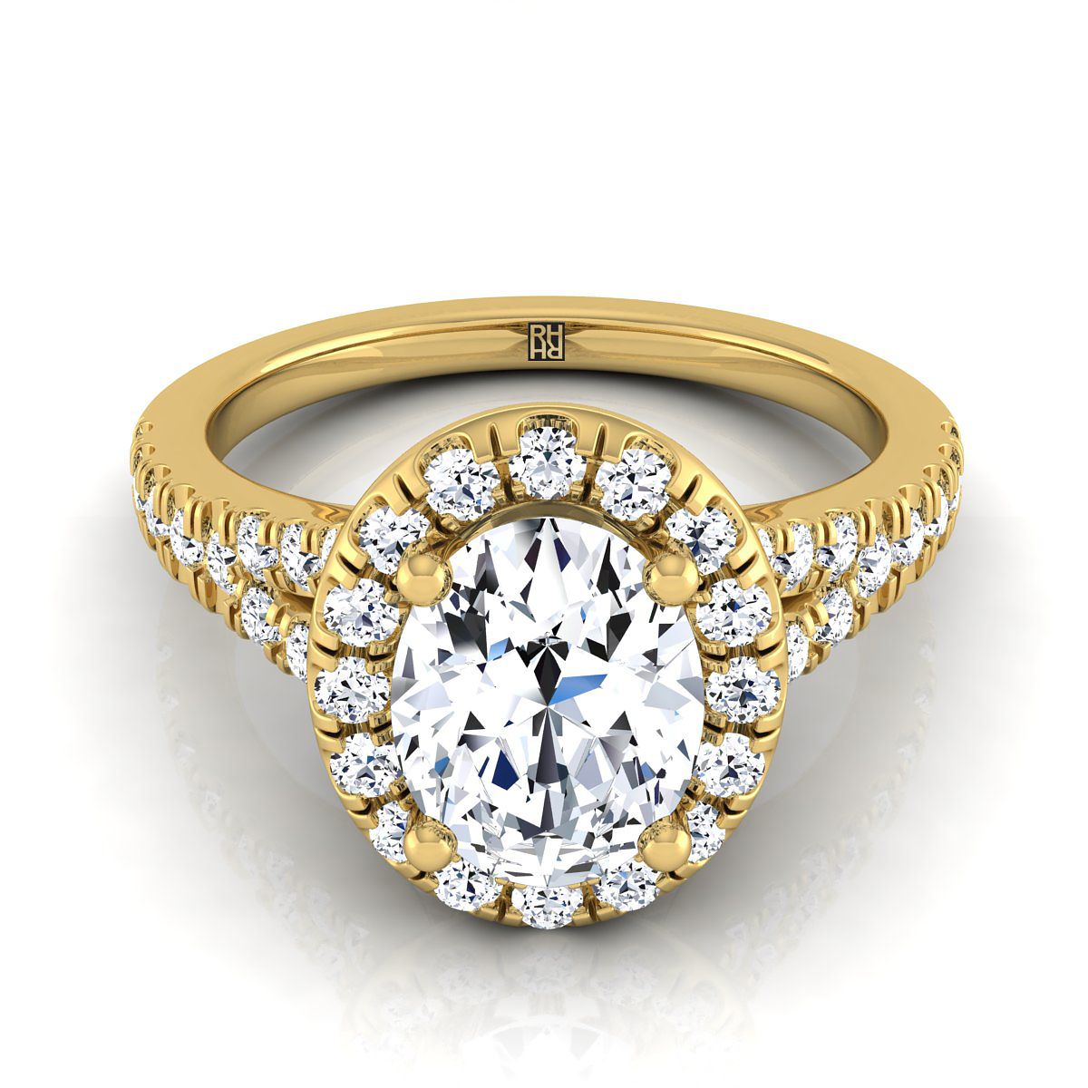 14K Yellow Gold Oval Diamond Simple Prong Halo with Petite Split Shank Pave Engagement Ring -1/2ctw