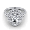 แหวนหมั้นเพชร 14K White Gold Pear Shape Center Diamond Double Halo Scalloped Pavé -1/2ctw