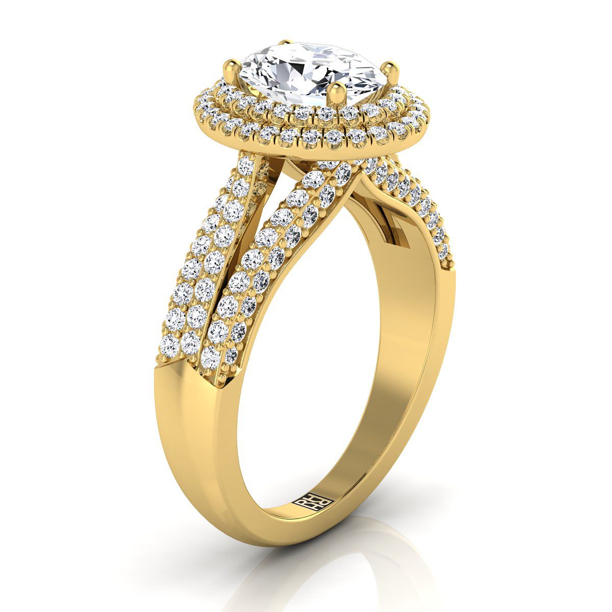 14K Yellow Gold Oval Extraordinary Three Tier Diamond Halo Crown Engagement Ring -7/8ctw