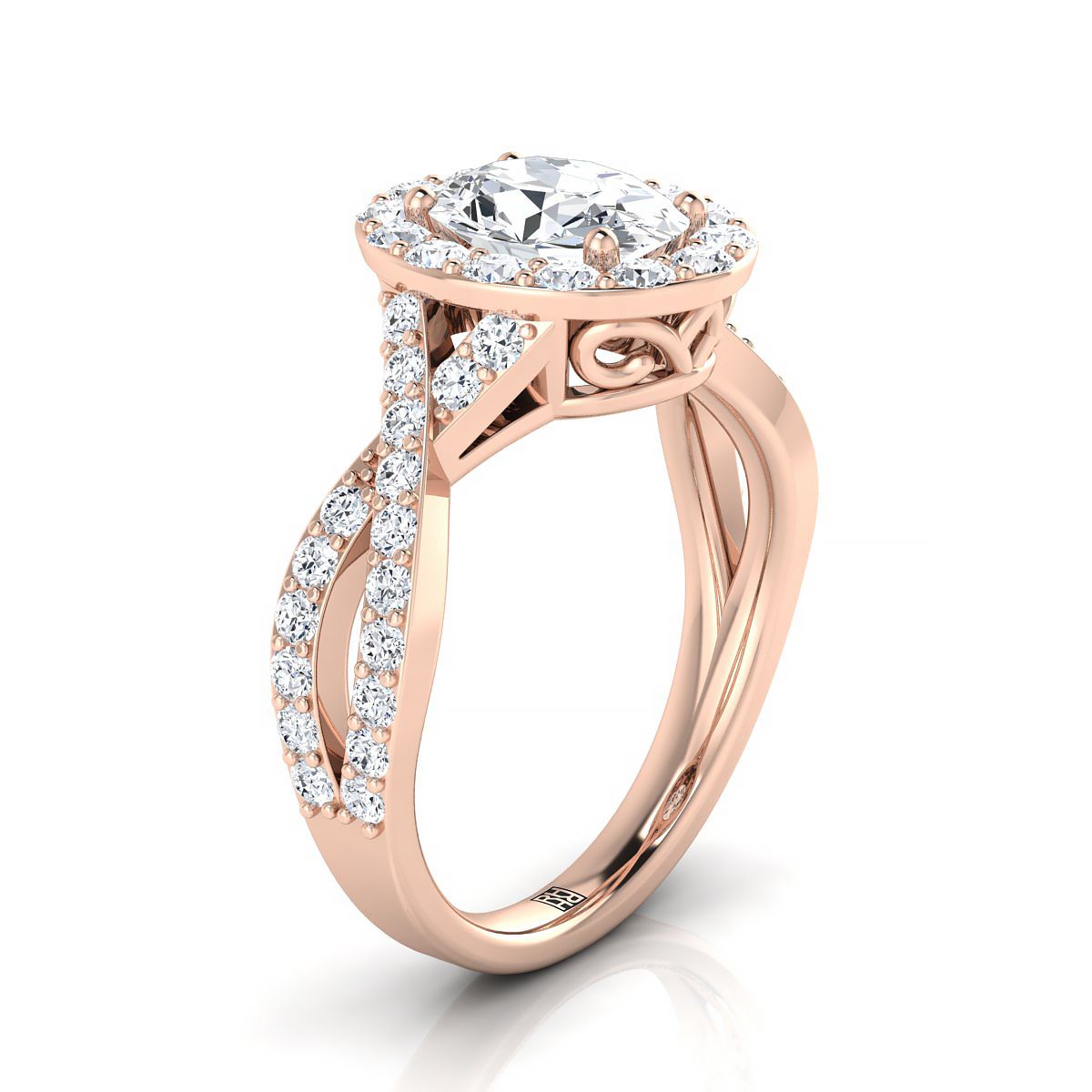 แหวนหมั้นเพชรทรงรี 14K Rose Gold Twisted Open Lattice -3/4ctw