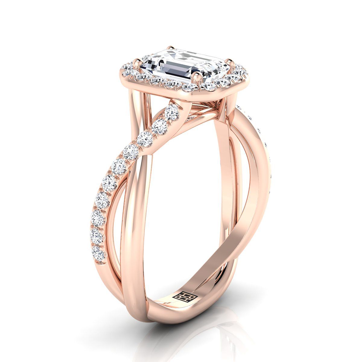 แหวนหมั้นเพชรทรงหยดน้ำ 14K Rose Gold Emerald Cut -1/2ctw