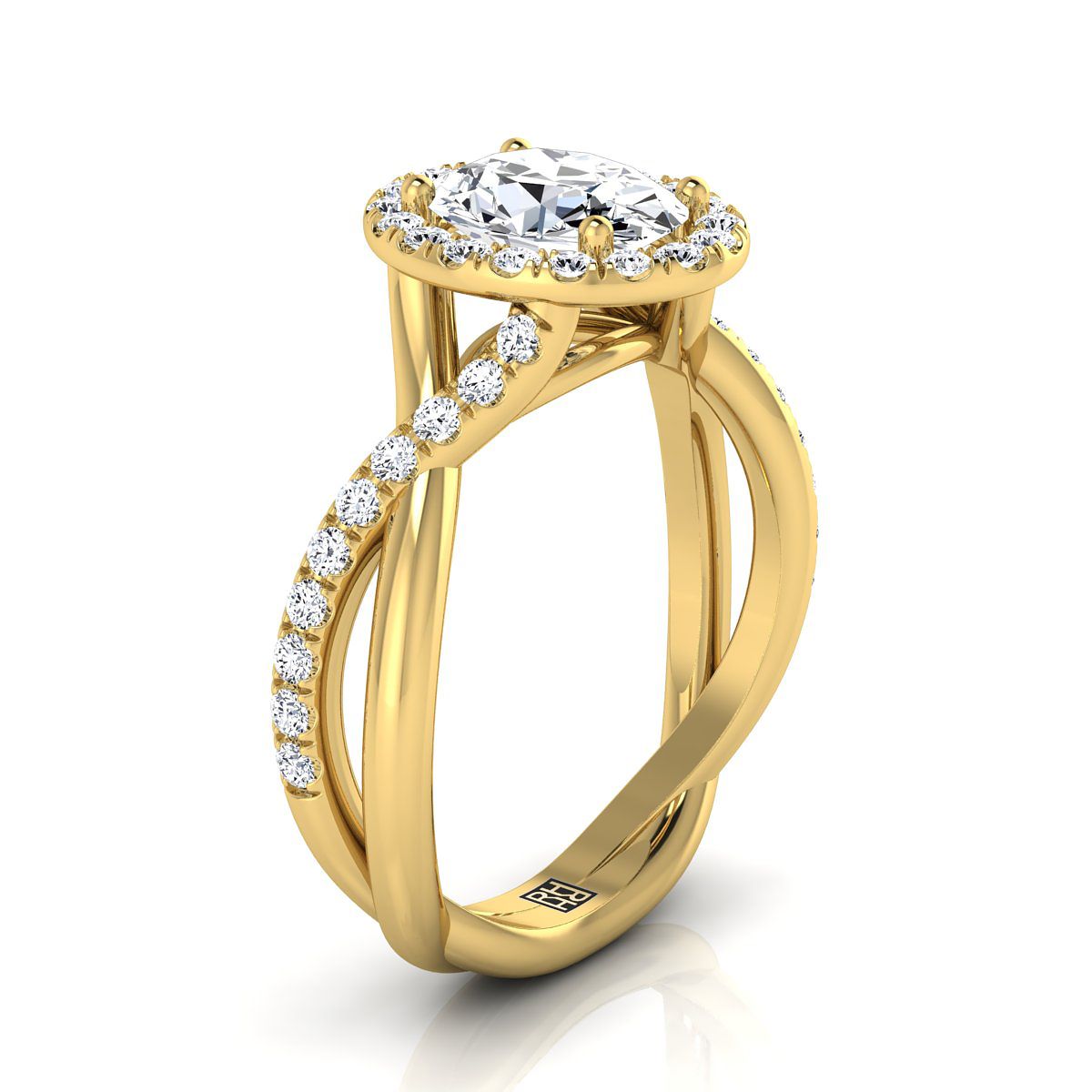 14K Yellow Gold Oval Diamond Twisted Vine Halo Engagement Ring -1/2ctw