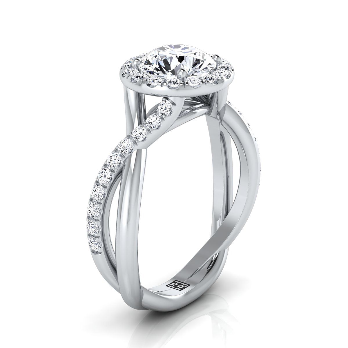 Platinum Round Brilliant Diamond Twisted Vine Halo Engagement Ring -1/2ctw