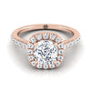 14K Rose Gold Cushion Diamond Classic Pave Halo Cathedral Style Engagement Ring -1/2ctw