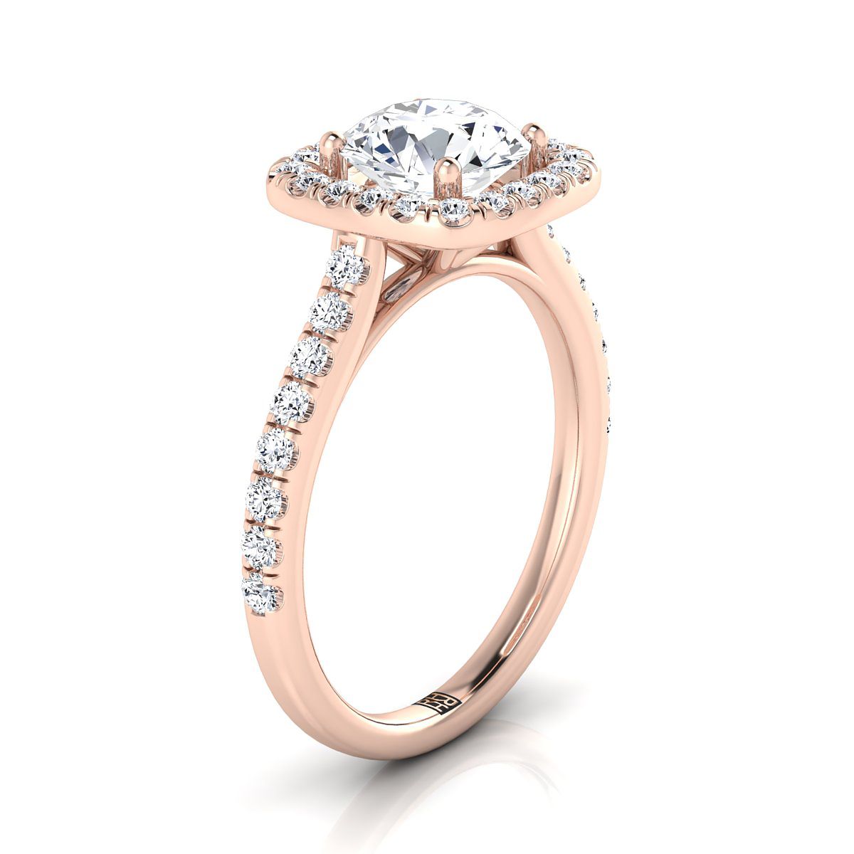 14K Rose Gold Round Brilliant Diamond Classic Pave Halo Cathedral Style Engagement Ring -1/2ctw