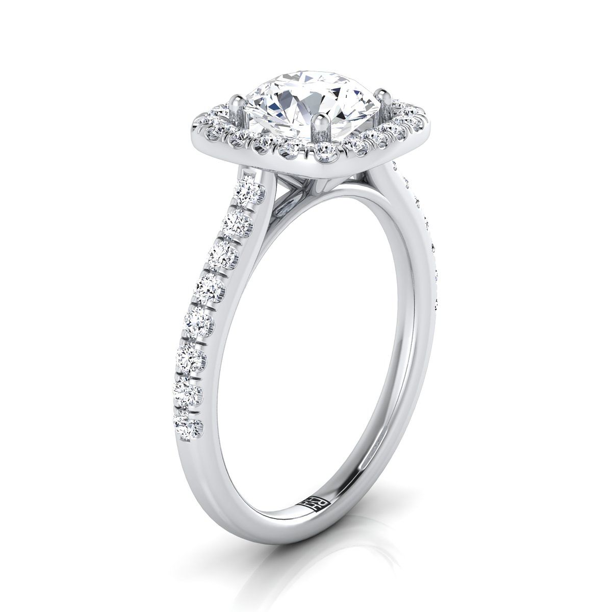 14K White Gold Round Brilliant Diamond Classic Pave Halo Cathedral Style Engagement Ring -1/2ctw