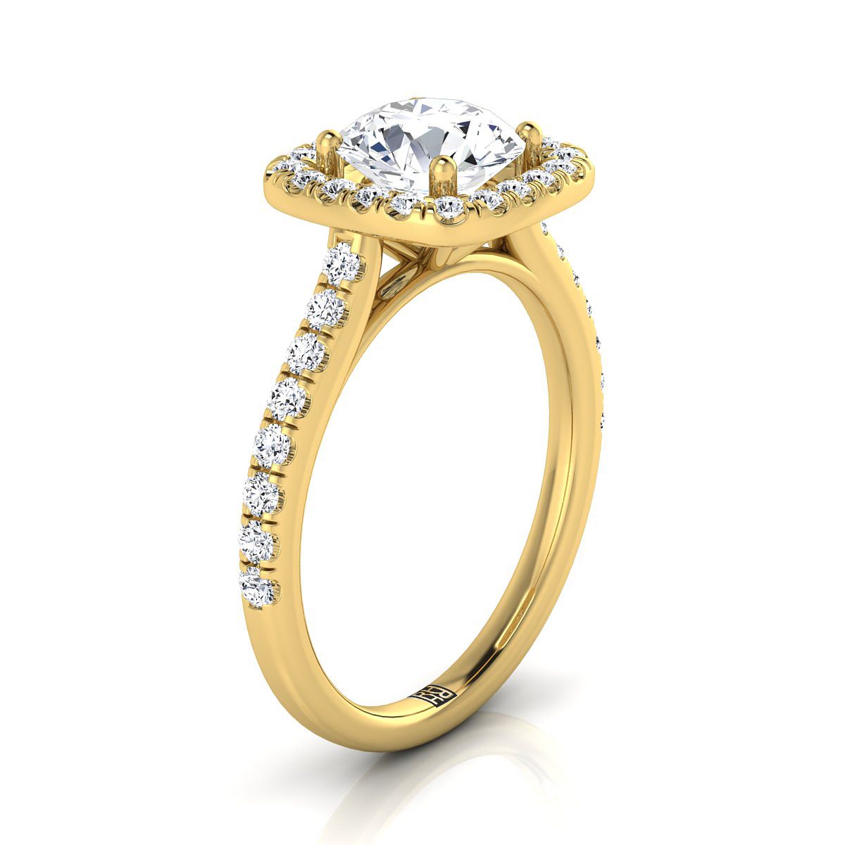 14K สีเหลืองทอง Round Brilliant Diamond Classic Pave Halo Cathedral สไตล์แหวนหมั้น -1/2ctw