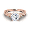 14K Rose Gold Cushion  Hand Engraved Vintage Cathedral Style Solitaire Engagement Ring