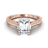 14K Rose Gold Emerald Cut มือแกะสลักแหวนหมั้นเล่นไพ่คนเดียวสไตล์วินเทจสไตล์อาสนวิหาร