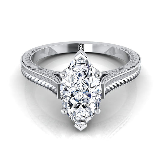 แหวนหมั้นเพชร 14K White Gold Marquise Handแกะสลักสไตล์อาสนวิหารสไตล์วินเทจ