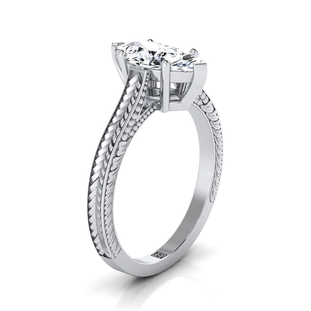 แหวนหมั้นเพชร 14K White Gold Marquise Handแกะสลักสไตล์อาสนวิหารสไตล์วินเทจ