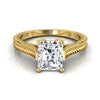 14K Yellow Gold Radiant Cut Center มือแกะสลักแหวนหมั้นเล่นไพ่คนเดียวสไตล์วินเทจสไตล์อาสนวิหาร