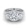 18K White Gold Round Brilliant Diamond Timeless Three Stone Halo with French Engagement Ring -3/4ctw