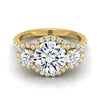 14K Yellow Gold Round Brilliant Diamond Timeless Three Stone Halo with French Engagement Ring -3/4ctw