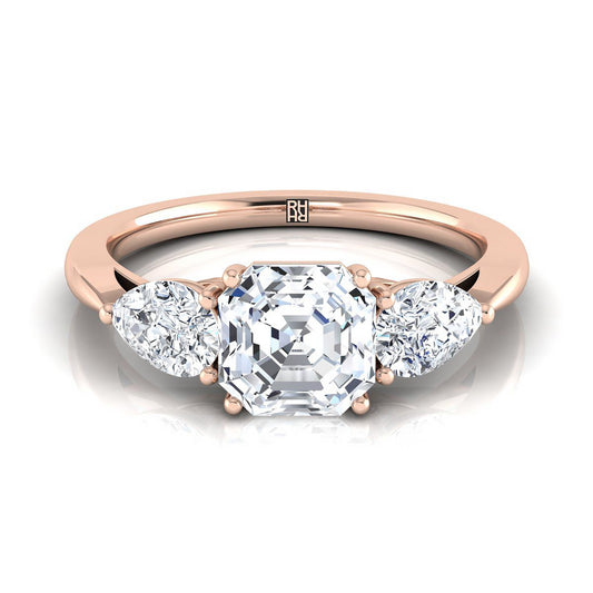 แหวนหมั้นเพชร 14K Rose Gold Asscher Cut ที่เข้ากันอย่างลงตัวกับแหวนหมั้นเพชรรูปลูกแพร์ -7/8ctw