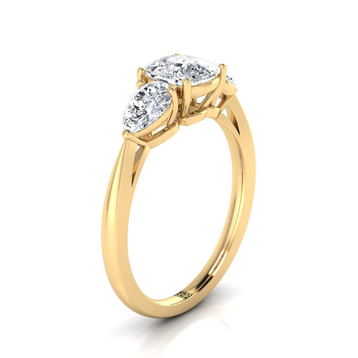 14K Yellow Gold Cushion Diamond Perfectly Matched Pear Shaped Three Diamond Engagement Ring -7/8ctw