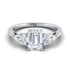 18K White Gold Emerald Cut Diamond Perfectly Matched Pear Shaped Three Diamond Engagement Ring -7/8ctw