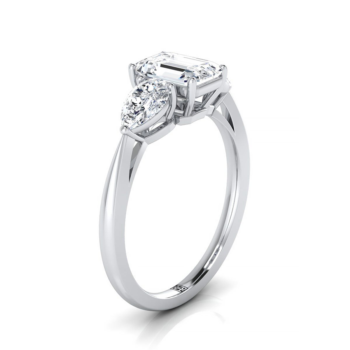 แหวนหมั้นเพชร 14K White Gold Emerald Cut เข้ากันอย่างลงตัวกับแหวนหมั้นเพชรรูปลูกแพร์ -7/8ctw