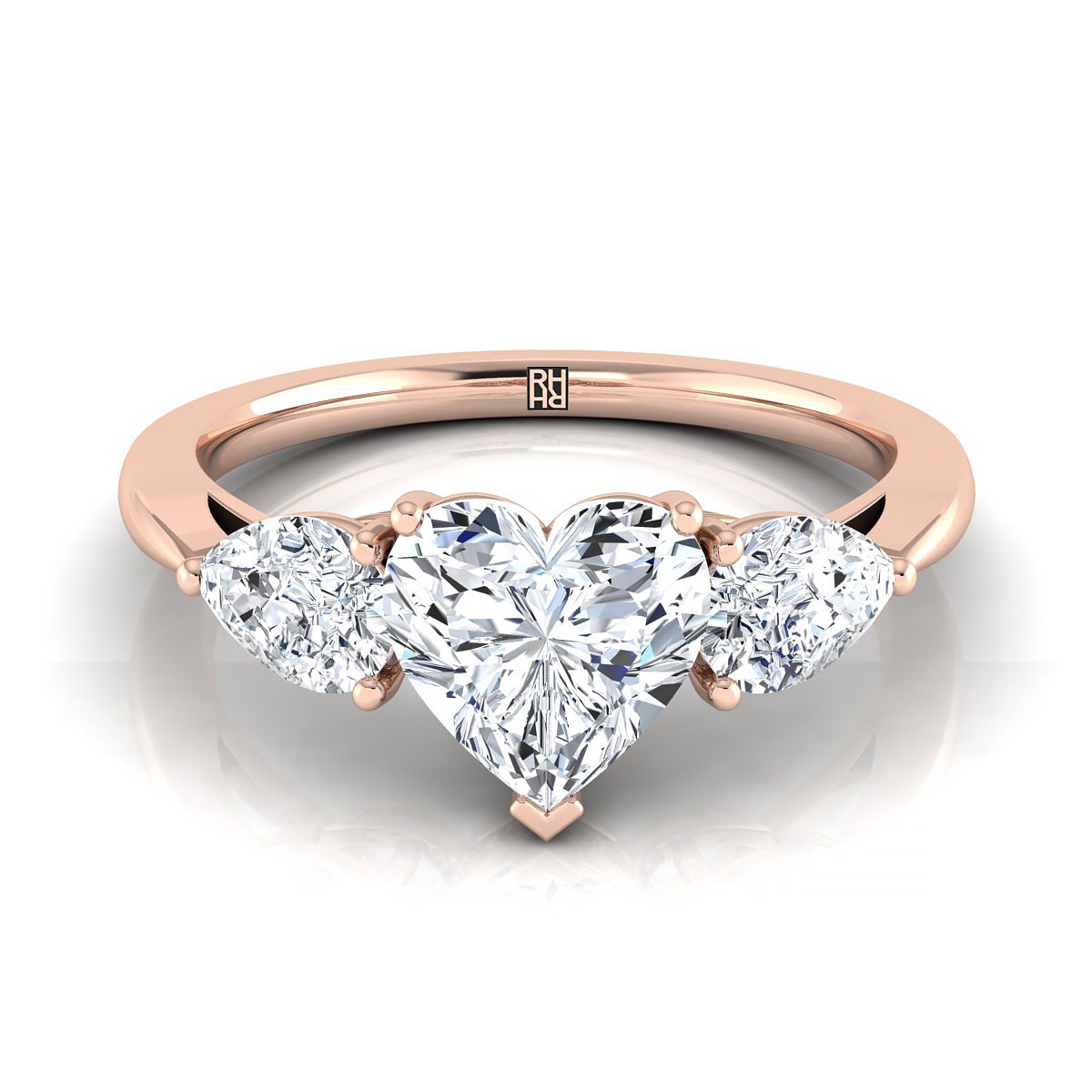 14K Rose Gold Heart Shape Center Diamond จับคู่ได้อย่างสมบูรณ์แบบแหวนหมั้นเพชรรูปลูกแพร์ -7/8ctw