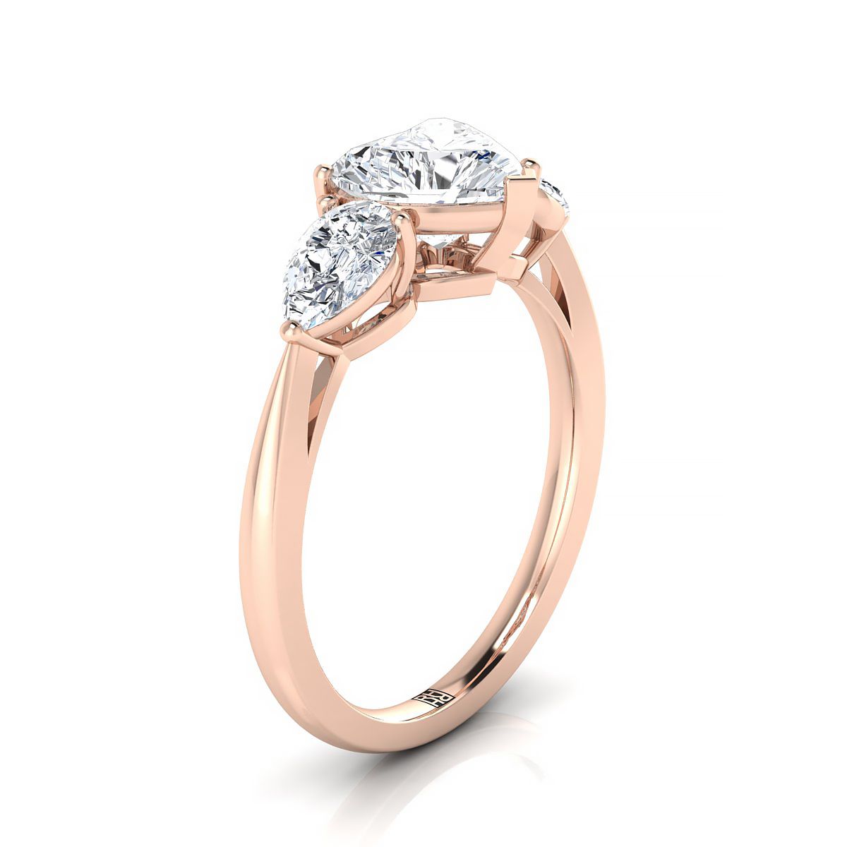 14K Rose Gold Heart Shape Center Diamond จับคู่ได้อย่างสมบูรณ์แบบแหวนหมั้นเพชรรูปลูกแพร์ -7/8ctw