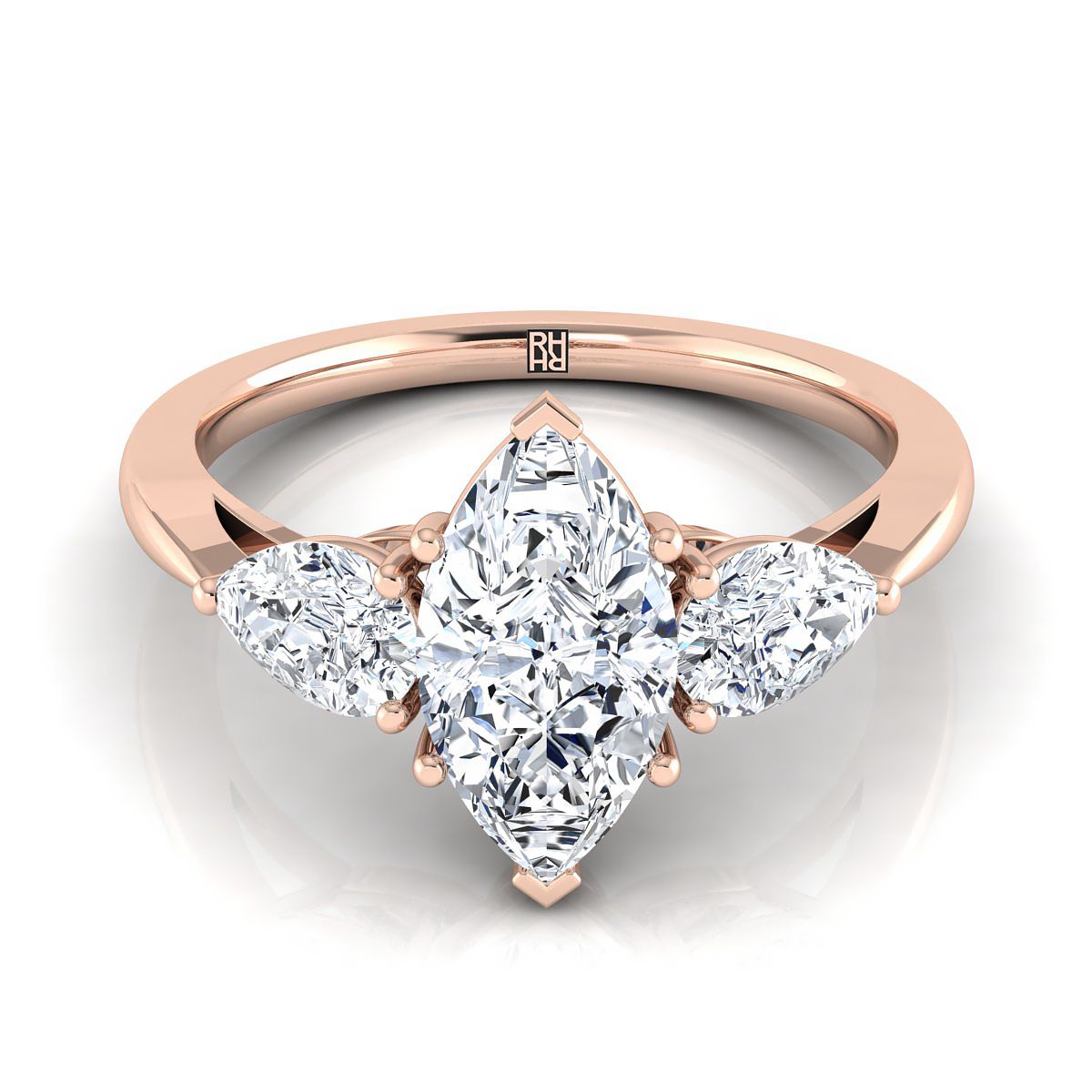 14K Rose Gold Marquise Diamond จับคู่แหวนหมั้นเพชรรูปลูกแพร์ได้อย่างลงตัว -7/8ctw