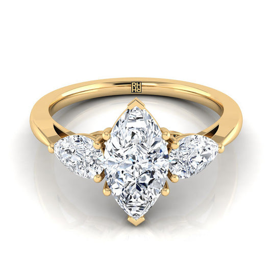 14K Yellow Gold Marquise Diamond จับคู่อย่างสมบูรณ์แบบแหวนหมั้นเพชรรูปลูกแพร์ -7/8ctw
