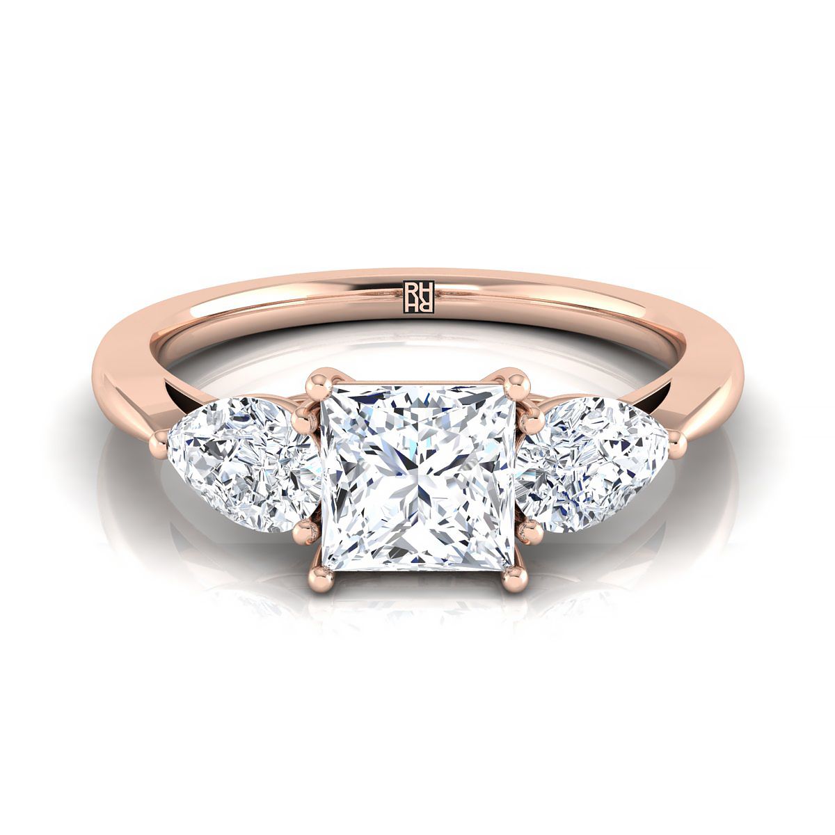 แหวนหมั้นเพชรทรงลูกแพร์ 14K Rose Gold Princess Cut เข้าคู่กันอย่างลงตัว -7/8ctw