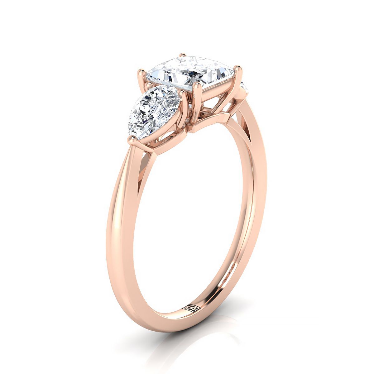 แหวนหมั้นเพชรทรงลูกแพร์ 14K Rose Gold Princess Cut เข้าคู่กันอย่างลงตัว -7/8ctw