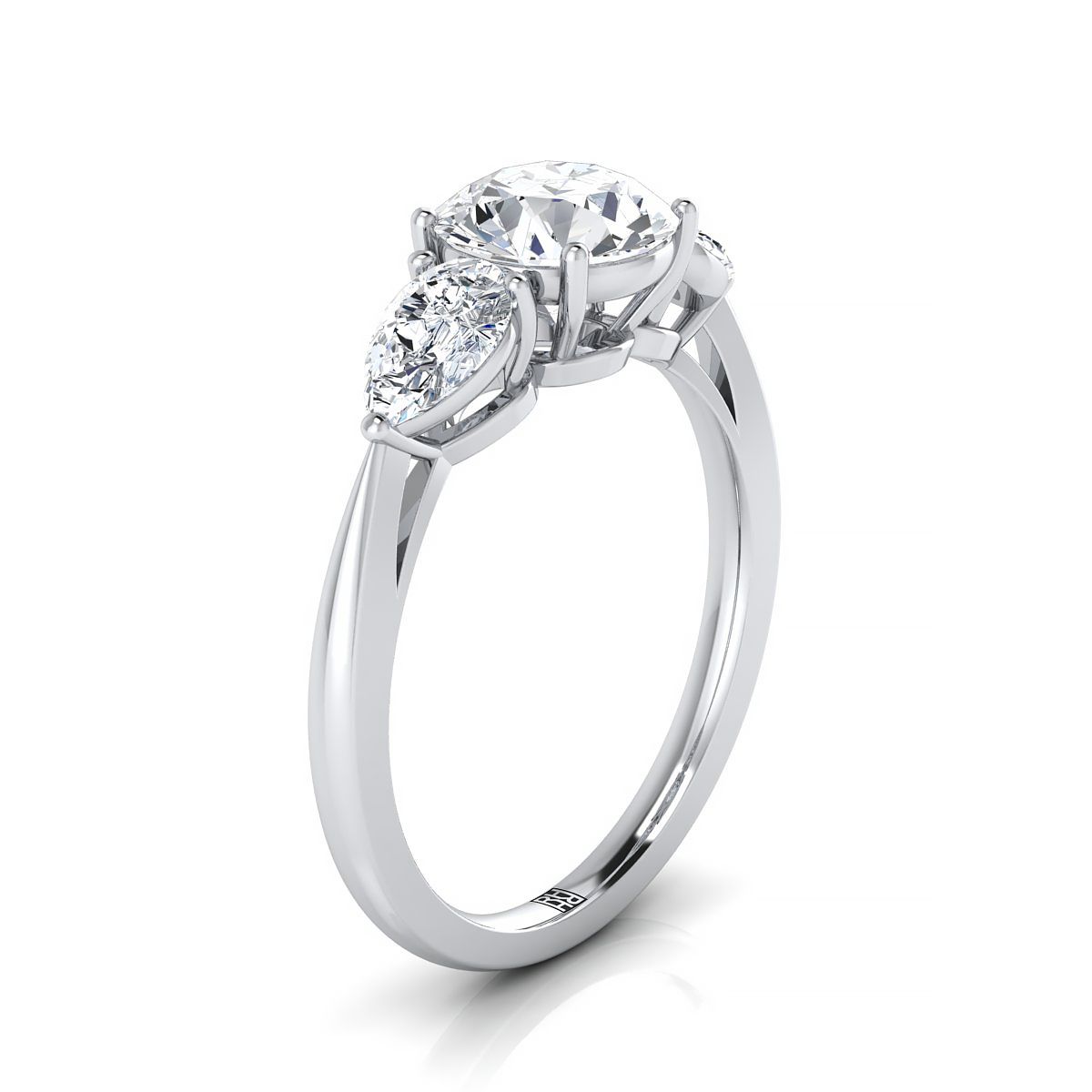 14K White Gold Round Brilliant Diamond เข้ากันอย่างลงตัวกับแหวนหมั้นเพชรรูปลูกแพร์สามวง -7/8ctw