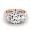 14K Rose Gold Round Brilliant Diamond French Pave Diamond Three Stone Engagement Ring -1/2ctw