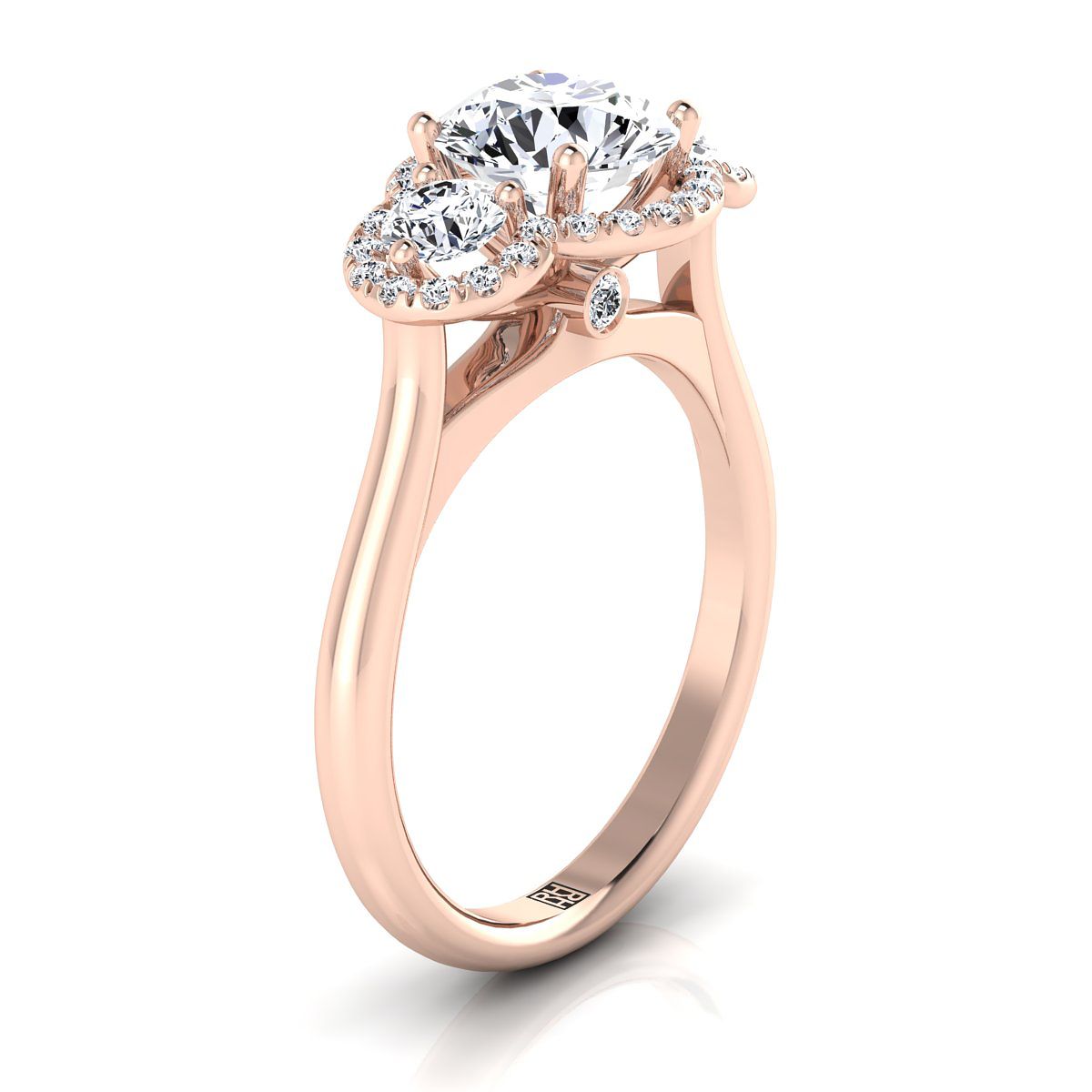 14K Rose Gold Round Brilliant Diamond French Pave Diamond Three Stone Engagement Ring -1/2ctw