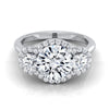 แหวนหมั้นเพชร 14K White Gold Round Brilliant Diamond French Pave Diamond Three Stone -1/2ctw