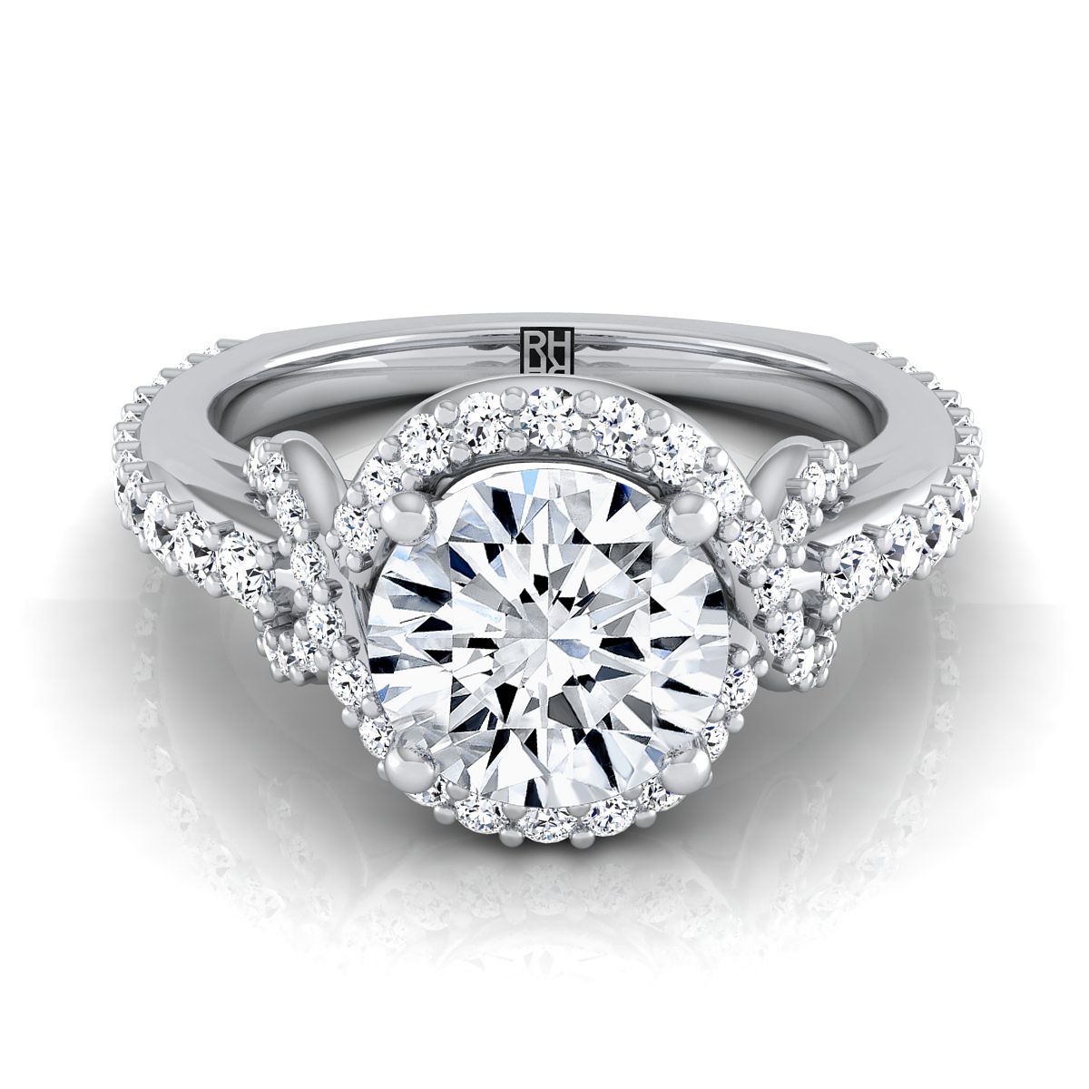 14K สีขาวทอง Round Brilliant Diamond French Pave Graceful Love Knot แหวนหมั้น -5/8ctw
