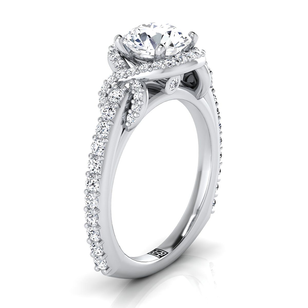 14K สีขาวทอง Round Brilliant Diamond French Pave Graceful Love Knot แหวนหมั้น -5/8ctw