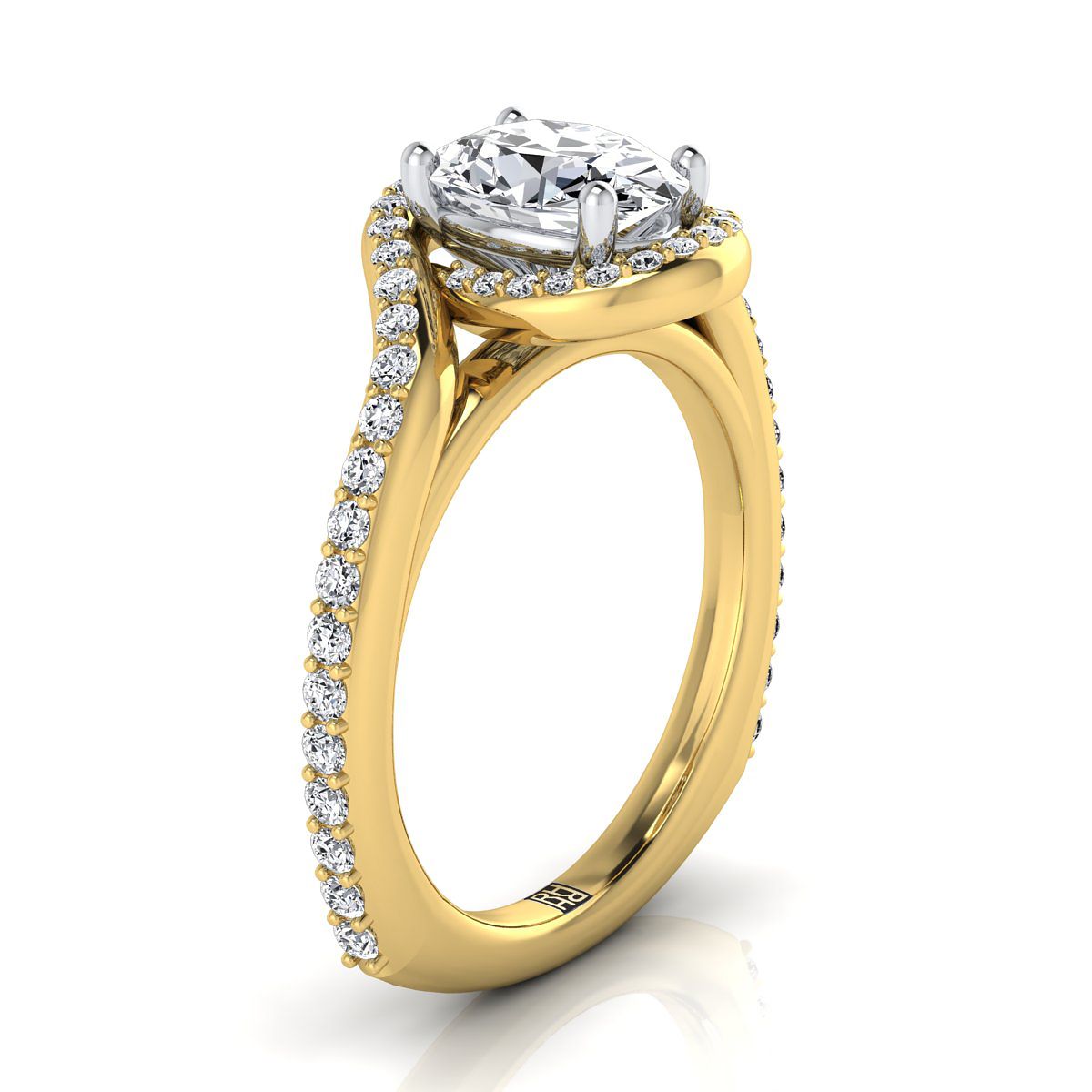 14K Yellow Gold Oval Diamond Pave Halo Twist Swirl Engagement Ring -1/2ctw