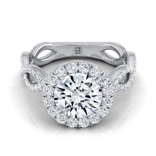 แหวนแพลตตินัมกลมเพชรริบบิ้น Twist French Pave Halo Engagement Ring -3/4ctw