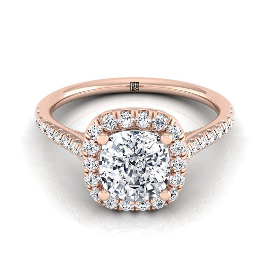 แหวนหมั้นเพชร 14K Rose Gold Cushion Diamond Simple Prong Set -1/3ctw