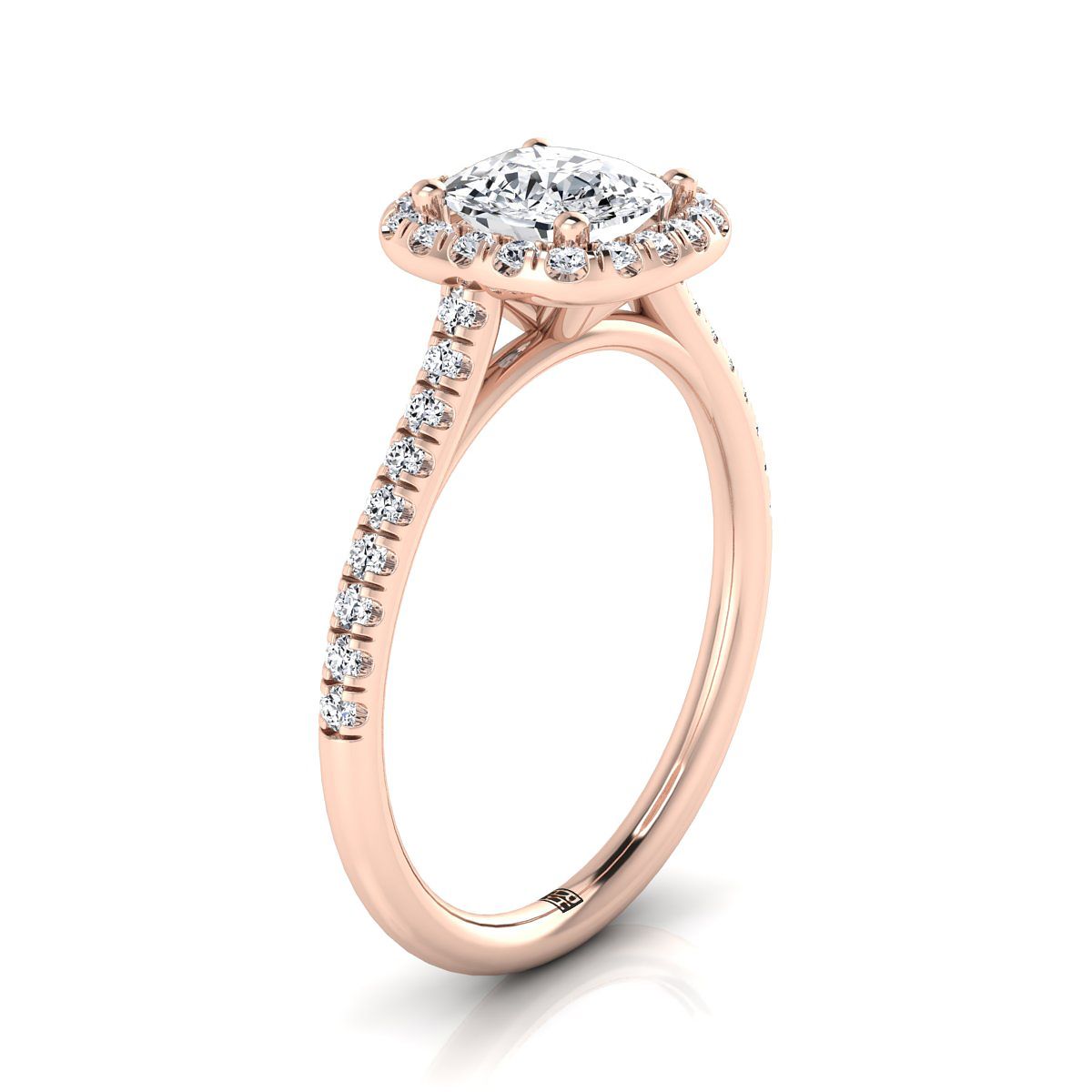 แหวนหมั้นเพชร 14K Rose Gold Cushion Diamond Simple Prong Set -1/3ctw