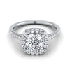 14K White Gold Cushion Diamond Simple Prong Set Halo Engagement Ring -1/3ctw