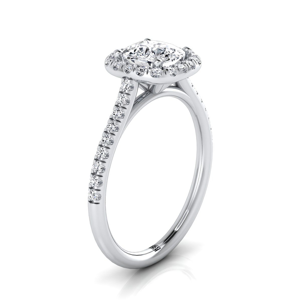 แหวนหมั้นเพชร 18K White Gold Cushion Diamond Simple Prong Set -1/3ctw