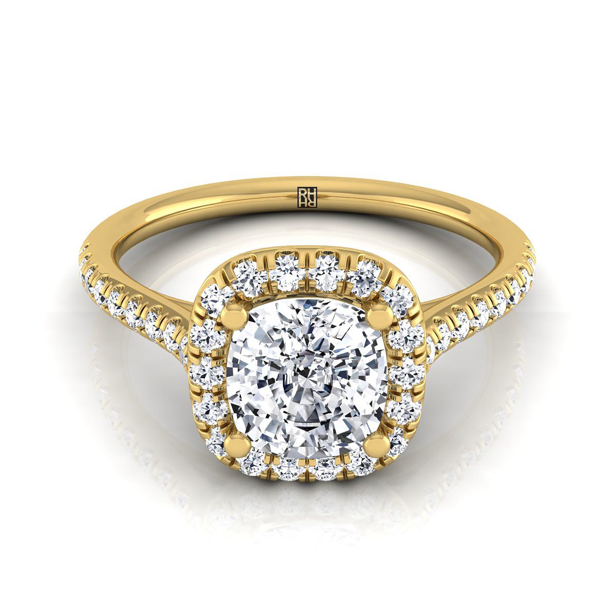 แหวนหมั้นเพชร 18K Yellow Gold Cushion Diamond Simple Prong Set -1/3ctw