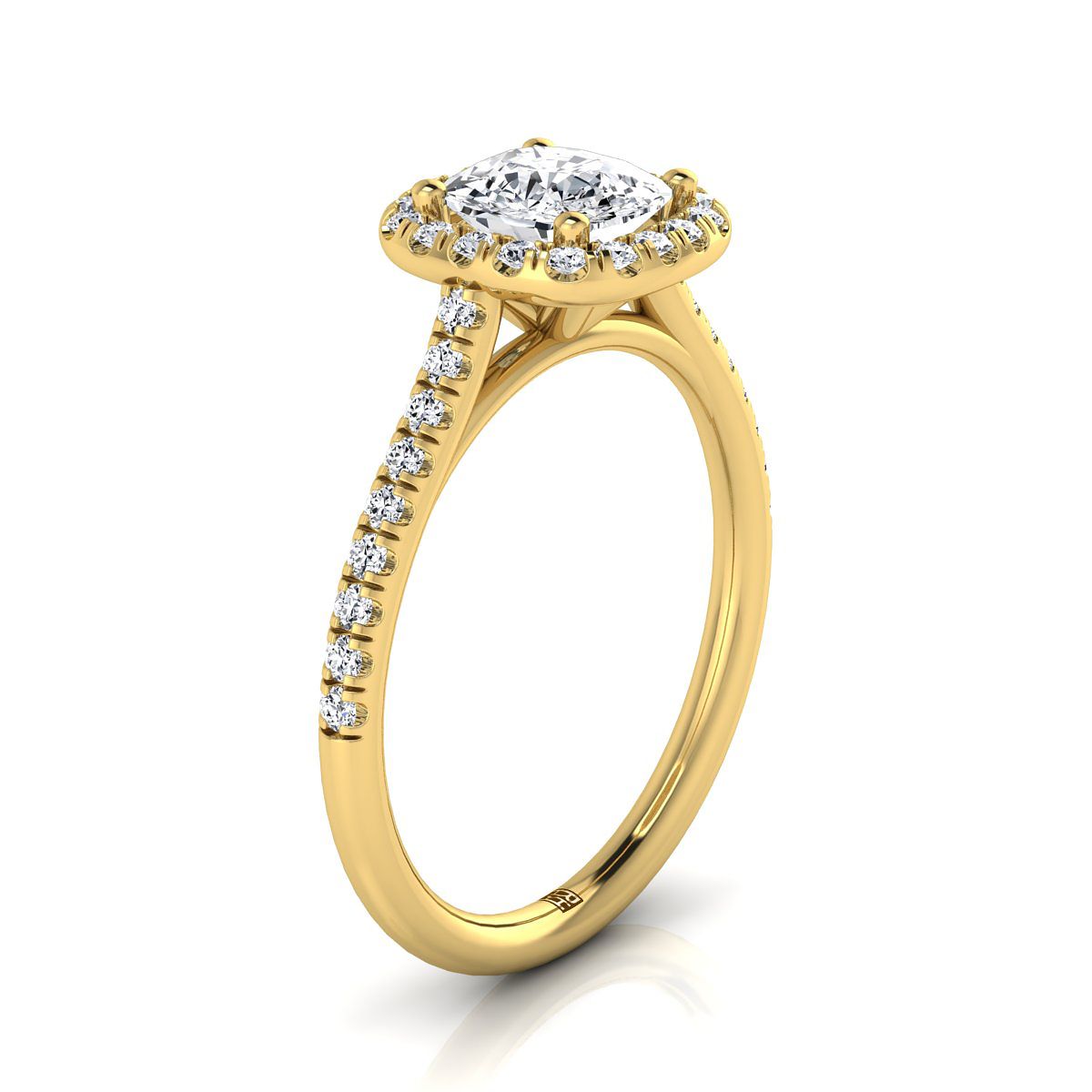 แหวนหมั้นเพชร 18K Yellow Gold Cushion Diamond Simple Prong Set -1/3ctw