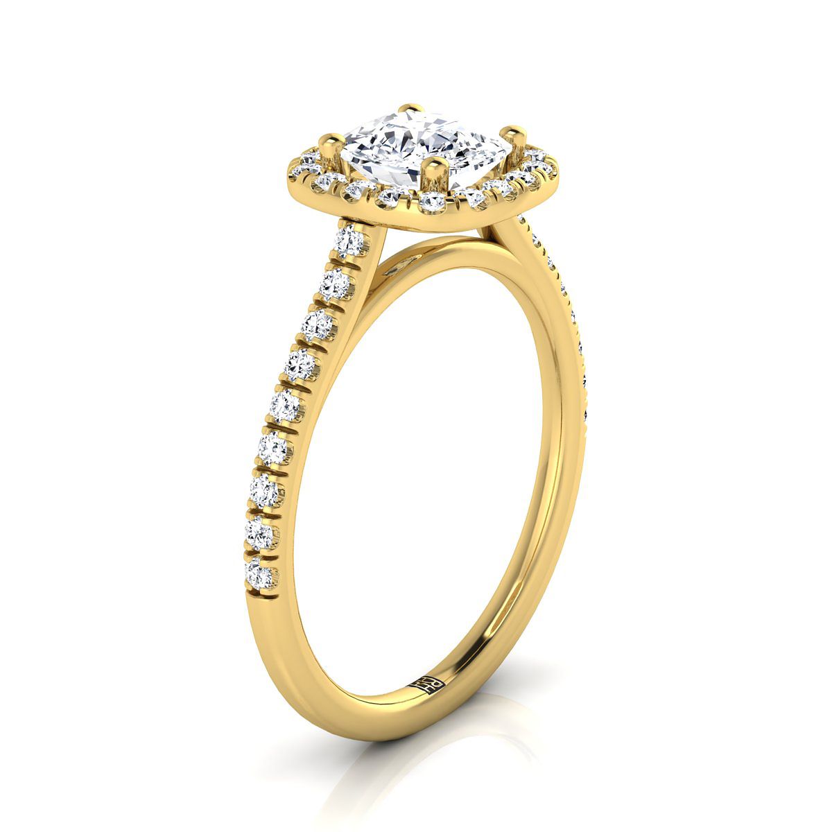 แหวนหมั้นเพชร 14K Yellow Gold Cushion Pave Halo -1/3ctw