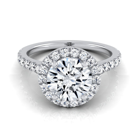 Platinum Round Brilliant Diamond Shared Prong Halo with French Pave Engagement Ring -3/8ctw