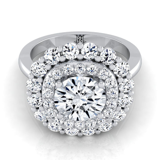 Platinum Round Brilliant Diamond Double Halo Floral Sunburst Engagement Ring -1ctw